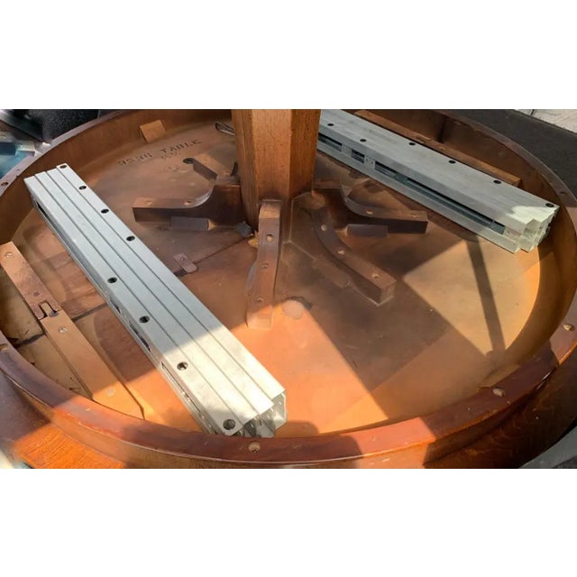 Mid Century John Stuart Pedestal Table With Two Leaves, Signed For Sale - Image 9 of 11