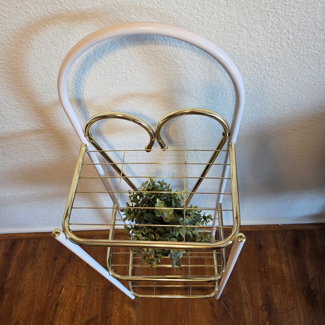 Vintage White & Gold Metal Three-Tier Heart Scroll Plant Stand For Sale - Image 4 of 8