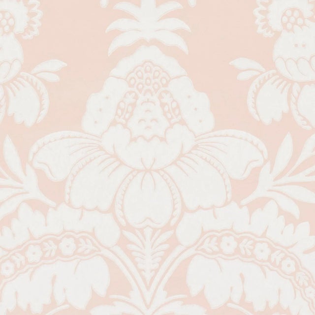 Contemporary Schumacher Simone Damask Wallpaper in Blush For Sale - Image 3 of 4