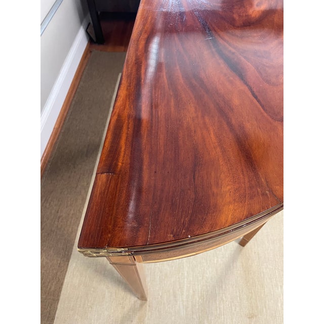 George III - Regency Figured Mahogany and Satinwood Demi Lune Table For Sale - Image 15 of 15