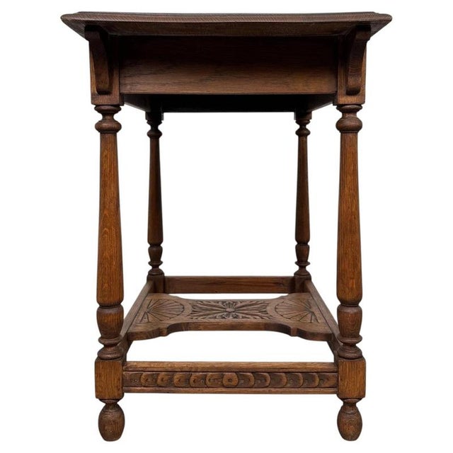 Wood 19th Century English Carved Oak Side Table For Sale - Image 7 of 10