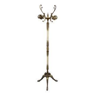 Vintage Italian Onyx Marble and Brass Hall Coat Rack with Rotating Crown and Sculptural Base, 1960s For Sale