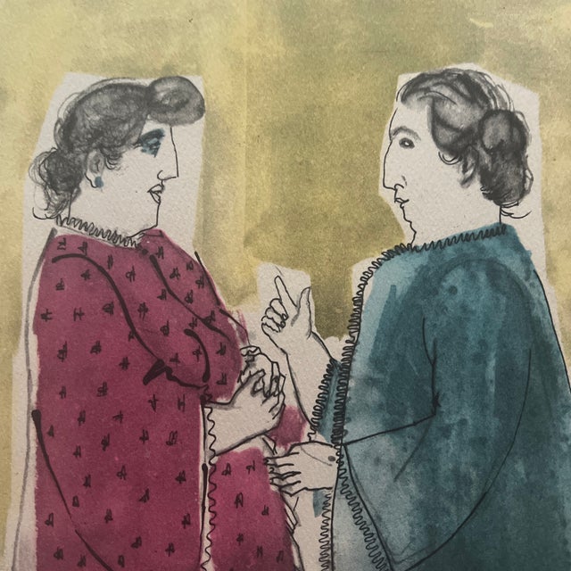 Illustration Mid Century Argentinian Ladies Signed Framed Lithograph by Hector Basaldua For Sale - Image 3 of 9