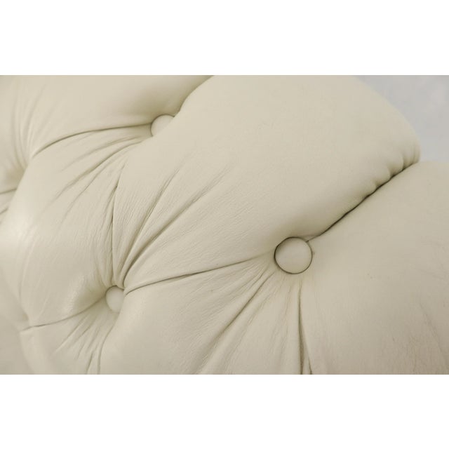 Baker Furniture Company Pair of Off-White Leather Upholstery Tufted Chesterfield Sofas Couches For Sale - Image 4 of 13