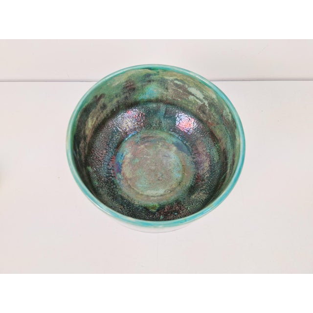 Vintage Handmade Green Luster Glaze Ceramic Bowl, 1960 For Sale - Image 5 of 8
