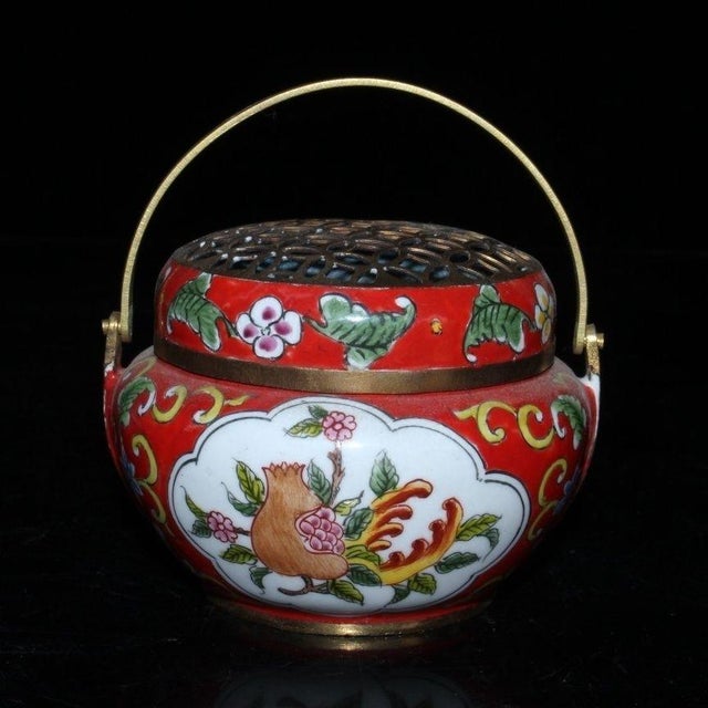 Late 19th Century Cloisonné Enamel Hand Warmer With Finger Citron Motif, 269g For Sale - Image 4 of 9