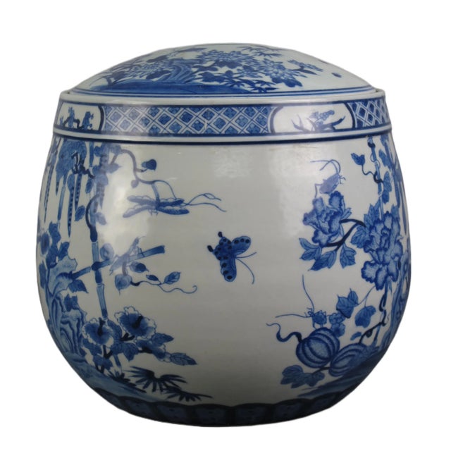 Blue & White Round Jar With Lid For Sale In Greensboro - Image 6 of 9