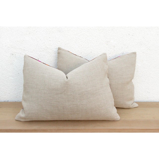 Sangrur Symmetry, Antique Phulkari Lumbar Pillow Covers For Sale In Los Angeles - Image 6 of 7