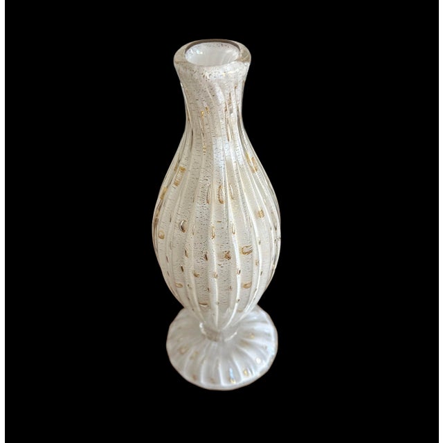 Alfredo Barbini Barbini Attributed Murano Glass Controlled Bubble Vase White Gold Fleck For Sale - Image 4 of 9
