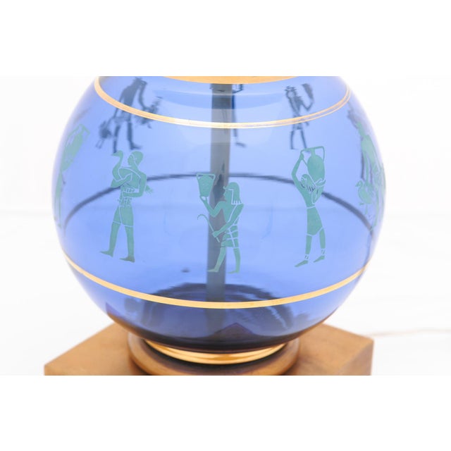 Immaculate Pair of Cobalt Eglomise Hourglass Lamps - 1960s Marbro Lamp Co. For Sale - Image 9 of 9