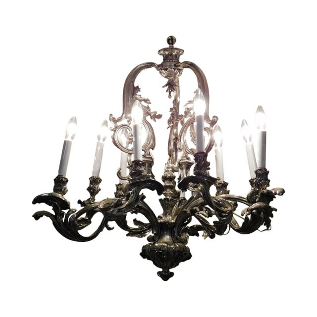 Ten Light Baroque Chandelier Vintaged Silver-Metal Foliate Design For Sale - Image 13 of 13