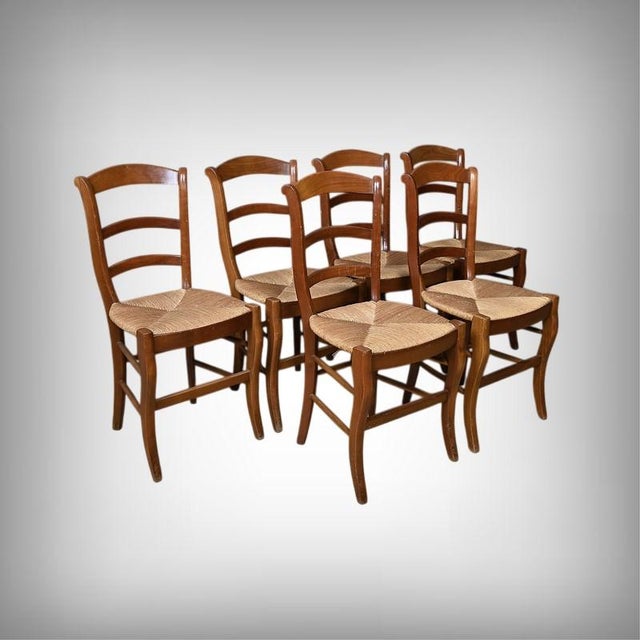Vintage Cherrywood Straw Chairs, 1950s, Set of 6 For Sale - Image 18 of 18