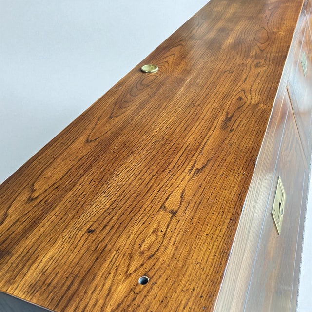 Wood 1970s Henredon Campaign King Head Board Scene One | Headboard | Campaign Furniture For Sale - Image 7 of 12