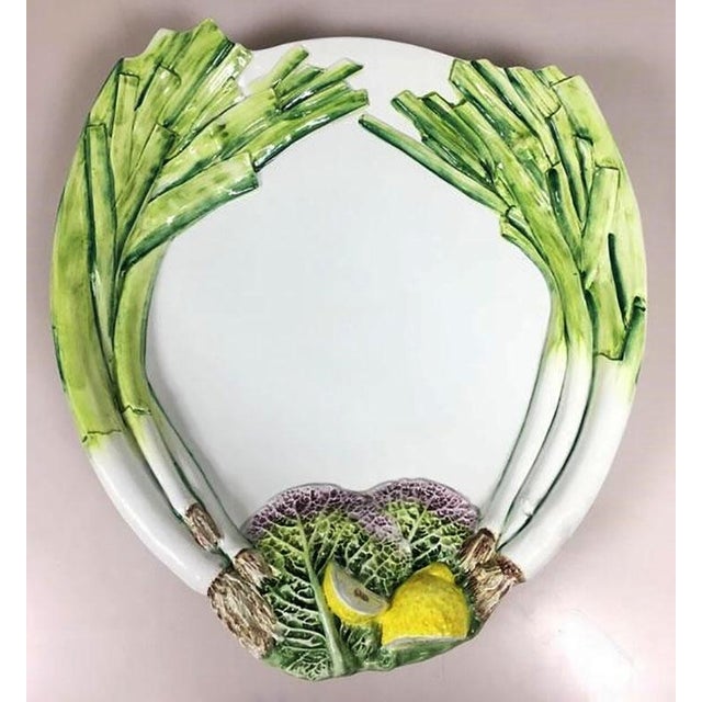 Pair Large 20th Century Trompe l'Oeil Italian Serving Platters/Bowls - Leeks Cabbage & Lemons For Sale - Image 4 of 8