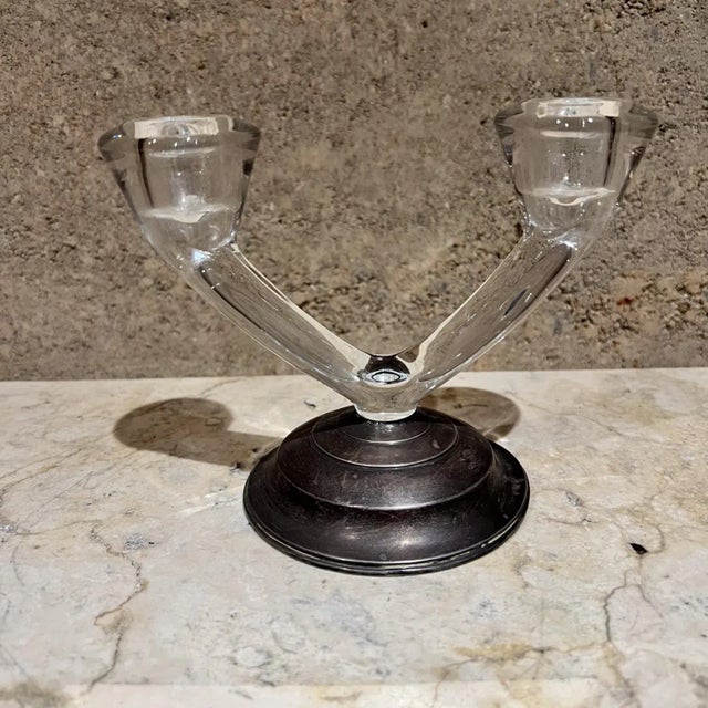 Wm. Rogers Mid-Century Modern Sterling Silver & Glass Candelabra, Usa For Sale In San Diego - Image 6 of 10
