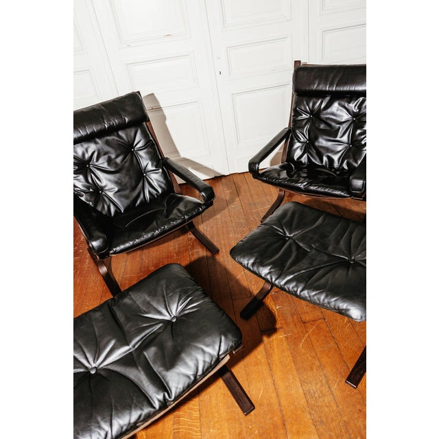 Black Set of Siesta Lounge Chair and Ottoman in Black Leather by Ingmar Relling for Westnofa, Norway, 1960s For Sale - Image 8 of 12