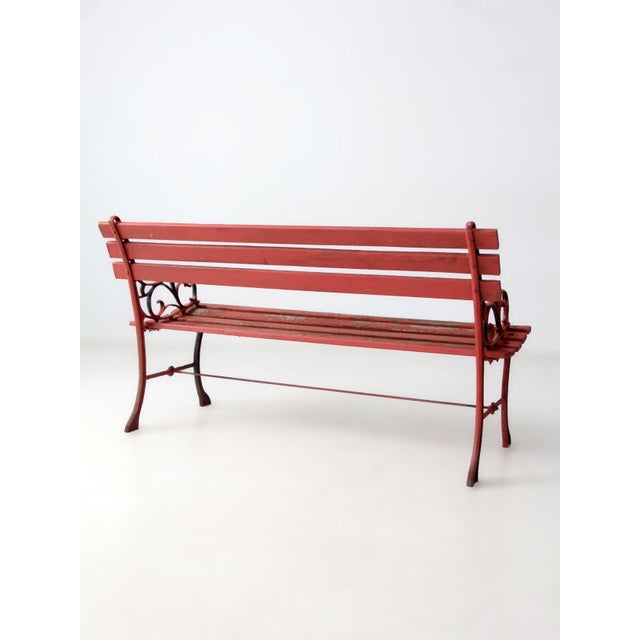 Vintage Red Iron and Wood Garden Bench For Sale - Image 4 of 15