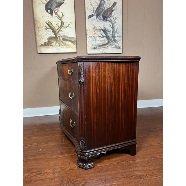 Antique Georgian Revival Chest of Drawers Flame Mahogany Serpentine Carved C1940 For Sale - Image 11 of 18