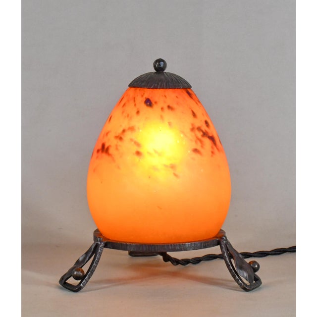 Art Deco 1920s Schneider French Art Deco Table Night Lamp - Orange Glass For Sale - Image 3 of 9