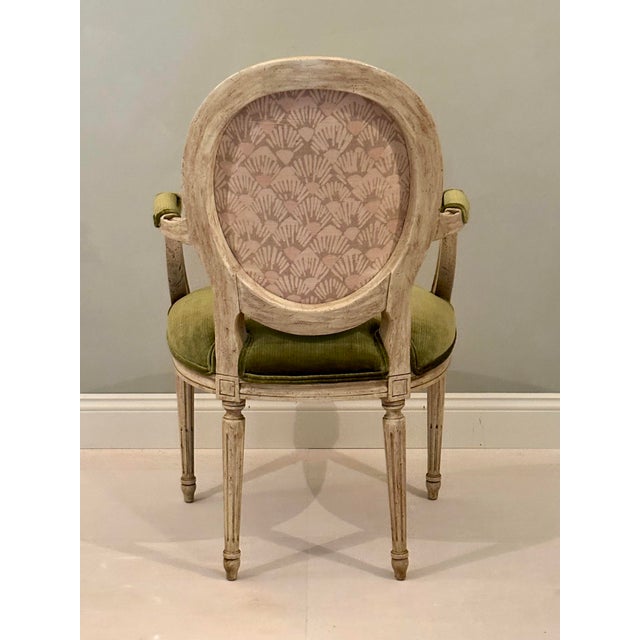 Baker Furniture Company Set of Four Baker Louis XVI Painted Salon Chairs in Scalamandré Upcountry Velvet For Sale - Image 4 of 12