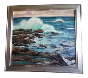 1930s Seascape Oil Painting by James Merriam, Framed