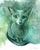 Earnest Eyes by Chris Hong | Watercolour on paper of a cat with green eyes For Sale - Image 4 of 4