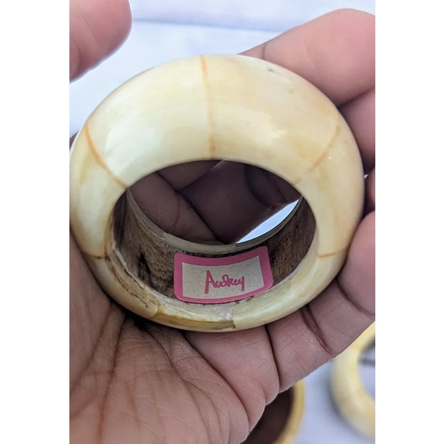 Mid-Century Modern Vintage Faux Bone Soapstone Napkin Rings Soap Stone - Set of 6 For Sale - Image 3 of 3