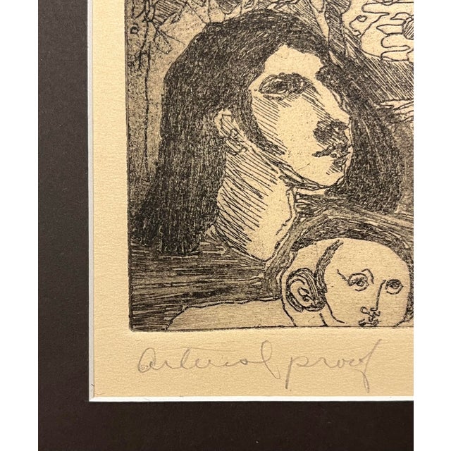 Mid-Century Modern Circa 1960s Tony Mafia Jewish Etching Artist Proof Signed Judaica Art Framed For Sale - Image 3 of 8