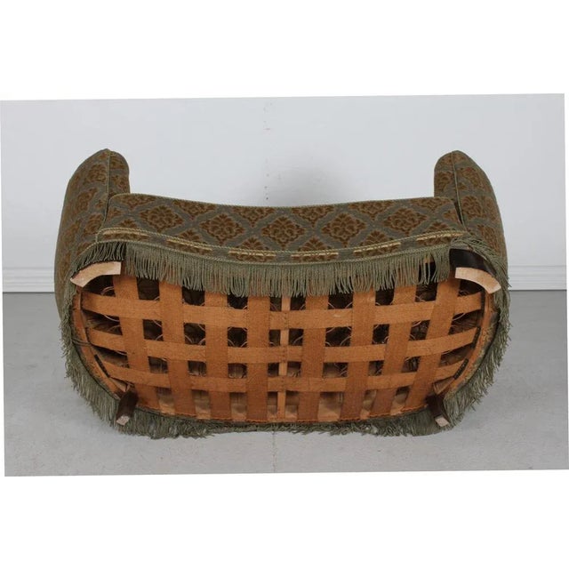 Danish Art Deco Curved Sofa with Green Floral Velour Upholstery, 1950s For Sale - Image 11 of 12