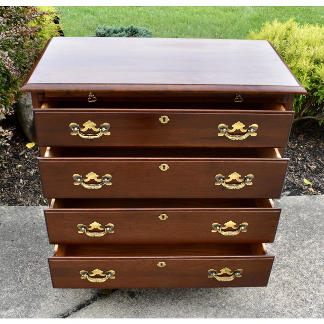Vintage Cherry Bachelors Chest Chippendale Style 4 Drawer Dresser Pull Out For Sale - Image 10 of 17