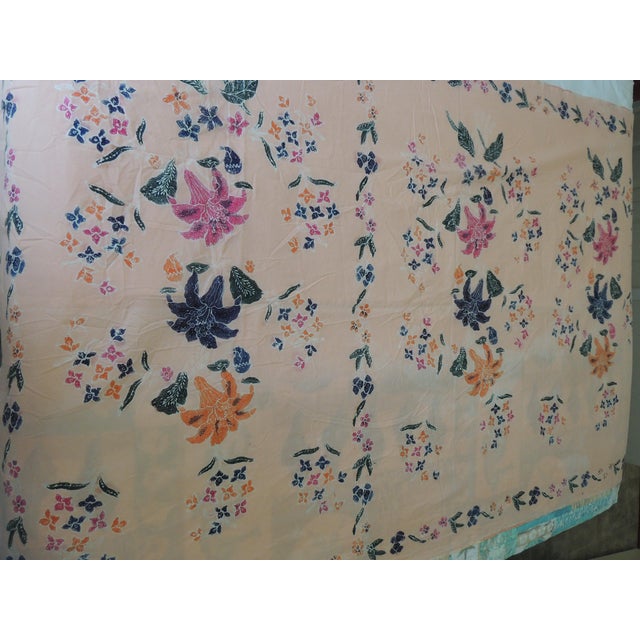 1990s Vintage Pink and Green Floral Batik Hand-Blocked Batik Cloth For Sale - Image 5 of 6