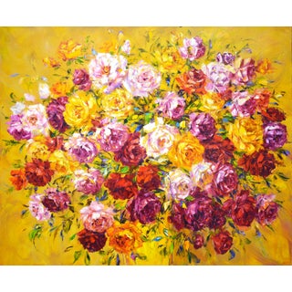 Early 21st Century Large Bouquet of Roses 3.Modern Original Hand Painted For Sale