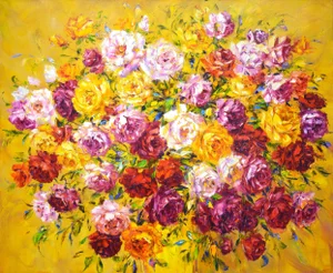 Early 21st Century Large Bouquet of Roses 3.Modern Original Hand Painted