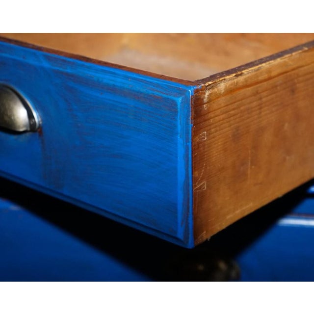 Antique Victorian Vibrant Blue Hand-Painted Kitchen Cupboard For Sale - Image 13 of 18