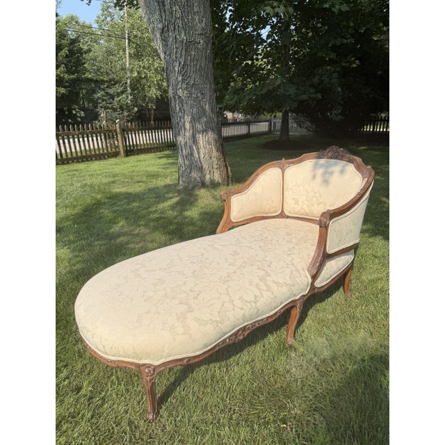 Antique Carved Louis XV Style Chaise Lounge Upholstered in Ivory For Sale - Image 12 of 18