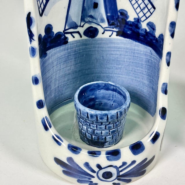 Ceramic 1950s Vintage Holland Delft Boho Chic Handpainted Candleholder Wall Sconces - A Pair. For Sale - Image 7 of 15
