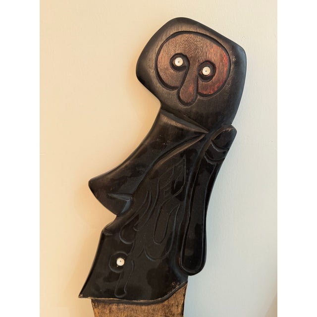 Tribal Set of 2 Rapa Nui Moai — Hand-Carved Wood Wall Sculptures (Chile) For Sale - Image 3 of 10