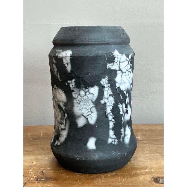 Vintage Original Raku Fired Pottery Vase For Sale - Image 11 of 12