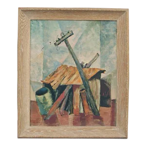 1940s Vintage "Workman’s Shack" Industrial Oil Painting on Canvas by Opal Danz, Framed