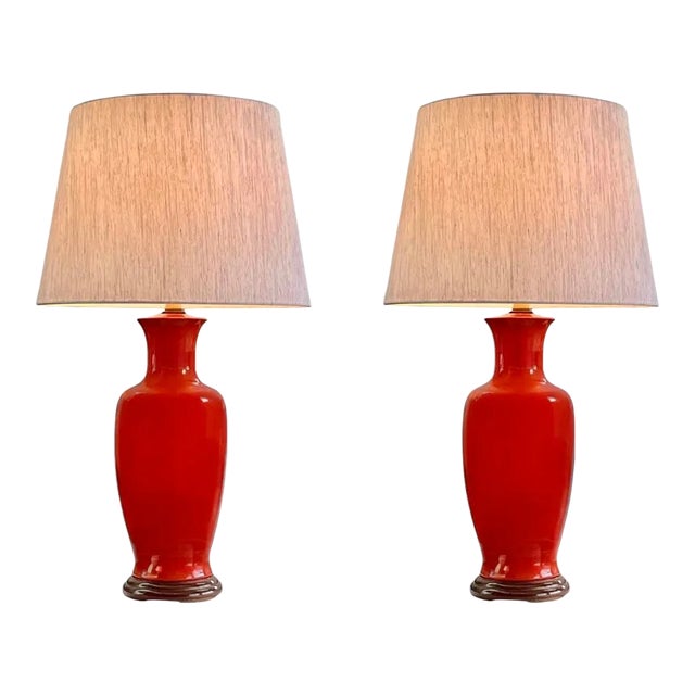 Vintage Burnt Orange Ceramic Vasiform Table Lamps - a Pair For Sale