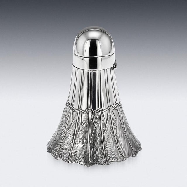 Vintage English Silver Novelty Shuttlecock Inkwell, 1928 For Sale - Image 3 of 16