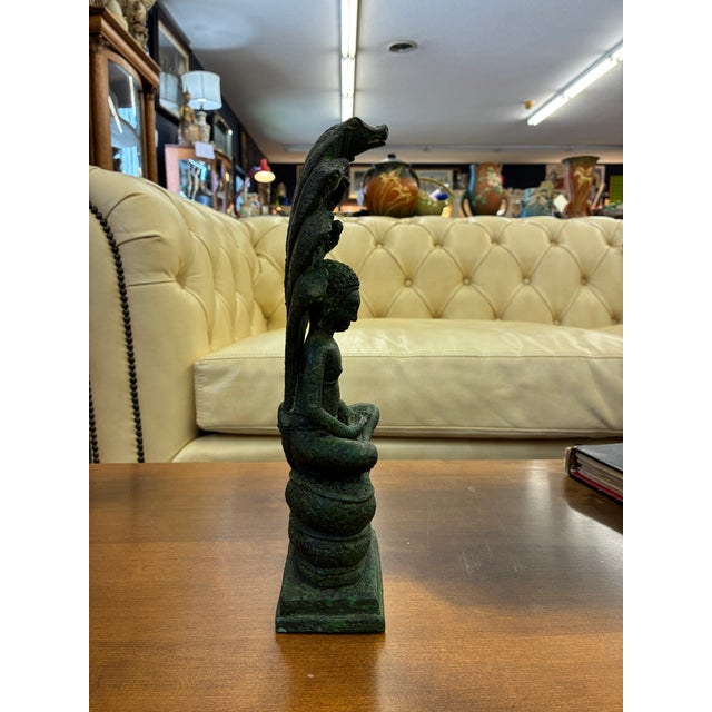 Metal Khmer Bronze Naga Enthroned Buddha, 13th Century, Bayon Period For Sale - Image 7 of 14