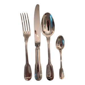 Late 20th Century Christofle "Chinon" Sterling Silver 4-Piece Place Settings, 8 Sets 32 Pieces
