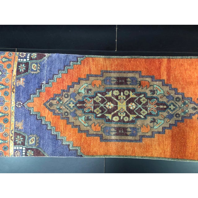 Vintage Turkish Handmade Orange Runner For Sale - Image 9 of 11