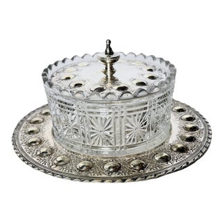 Antique Silverplate & Glass Butter Dish For Sale