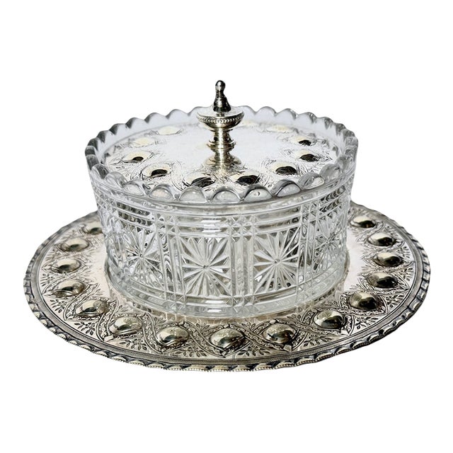 Antique Silverplate & Glass Butter Dish For Sale