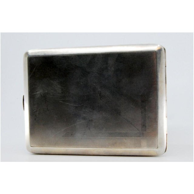 Matte Silver Cigarette Case with Crossed Bands For Sale - Image 9 of 11