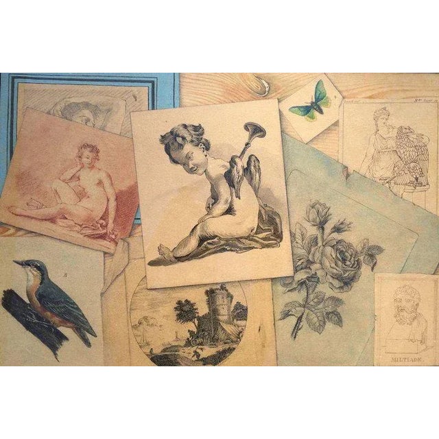 Early 19th Century French Empire Tromp L'Oeil Drawing Watercolor Grand Tour For Sale - Image 4 of 10