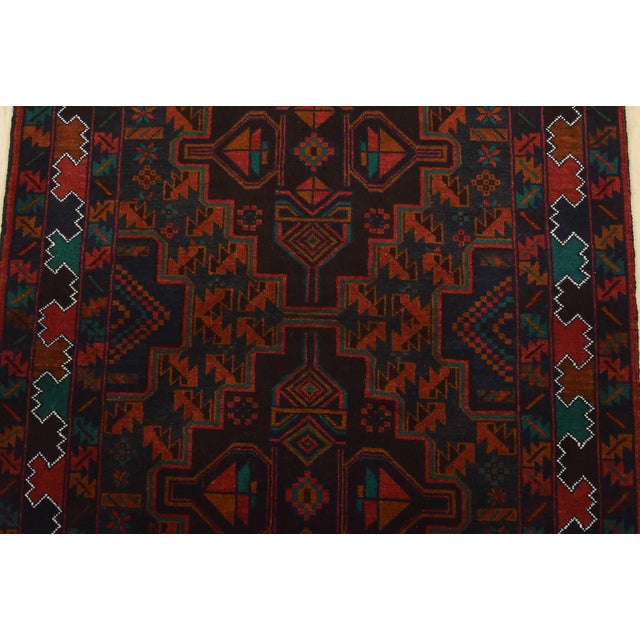 1990s Baloch Rug 3′ X 4’6” Blue Wool Vintage Tribal Hand-Knotted Oriental Carpet For Sale - Image 5 of 10