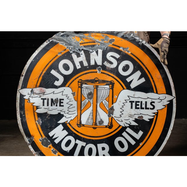 John1920s–1930s Johnson Gasolene With Ethyl Double-Sided Porcelain Sign For Sale - Image 11 of 13